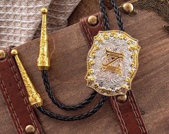 Initial Z Bolo Tie, handgefertigte Cowboy Krawatte, Hochzeitsgeschenk