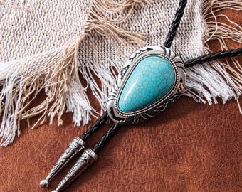 Handmade Southwestern Blue Stone Bolo Tie, Cowboy Wedding Gift