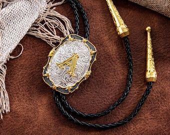 Monogramm Bolo Tie mit Leder Schnur, Initiale "A ""Western Hochzeit""."