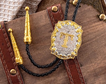 Initial 'T' eingravierte Bolokrawatte, handgefertigtes Cowboy-Western-Geschenk