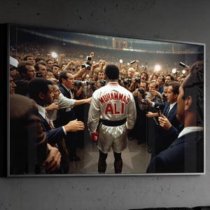 Stampa artistica da parete di Muhammad Ali Boxing / Poster iconico del campione per palestra o ufficio / Decorazione sportiva motivazionale orizzontale / Regalo per lui