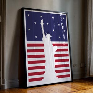 Stampa artistica da parete della Statua della Libertà / Poster con i colori della bandiera patriottica degli Stati Uniti / Decorazione americana per la casa o l'ufficio / Regalo su tela o con cornice per veterani