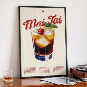 Mai Tai Cocktail Poster Druck | Vintage Tiki Drink Wandkunst | Mai Tai Rezept Küche Bar Decor | Tropisches Getränk Kunstdruck