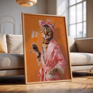 トレンディな猫のウォールアート • フェミニストな動物プリント • アペロールスプリッツを添えた猫のポートレート • ヴィンテージデジタルポスター • 彼女や親友へのギフト