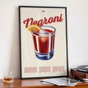 Negroni Cocktail Printable Wall Art | Vintage Drink Poster | Bar Cart Decor | Digital Recipe Print | Retro Negroni Kitchen Artwork