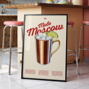 Póster de cóctel Moscow Mule / Carrito de bar retro imprimible / Receta digital de Moscow Mule / Decoración de cocina / Descarga instantánea
