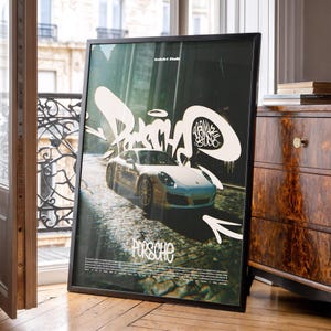 Porsche 911 impressão de arte digital estilo retrô de rua pôster de parede de carro estética urbana presente para impressão para ele decoração de escritório e garagem