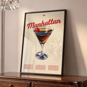 Manhattan Cocktail Poster Druck | Whisky Bar Wandkunst | Vintage Manhattan Drink Rezept Küche Dekor | Bar Geschenk für Ihn