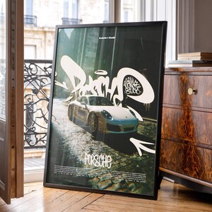 Stampa artistica da parete Porsche 911, poster di auto retrò, opera d'arte moderna in stile street, regalo per lui, decorazione da garage, regalo per appassionati di auto incorniciato.