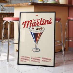 Impresión digital de Espresso Martini / Póster de cóctel retro para cocina o bar / Decoración de pared imprimible de cóctel de café