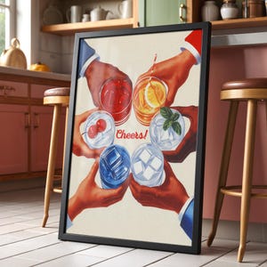 キッチンやバー用のCheersウォールアートプリント | レトロヴィンテージドリンクポスター | バーカートの装飾 | カフェやレストランのウォールサイン