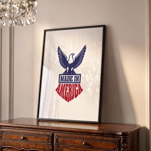 Poster con aquila patriottica Made in America / Stampa artistica da parete verticale per il Giorno della bandiera o il 4 luglio / Regalo per papà o veterano / Tela o cornice
