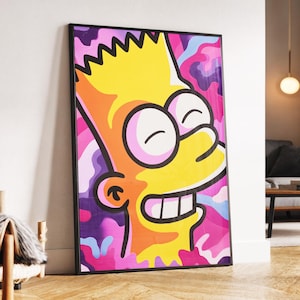 Stampa artistica da parete con cornice di Bart Simpson - Poster pop art astratto per la cameretta dei bambini o per l'arredamento da gamer - Regalo dei cartoni animati Simpson per lui o per lei