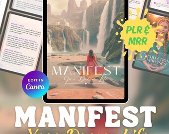 Manifestation Workbook + Journal | Abundance | Law of Attraction | Money Growth Mindset | PLR MRR | Editable Canva Templates