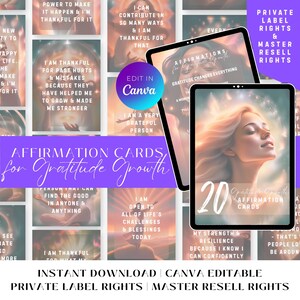 Dankbetuigingskaarten | 20 afdrukbare canvassjablonen met PLR en MRR | Digitale download voor mindful journaling en zelfgroei
