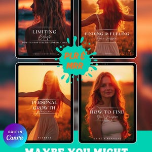 Matching digital guides and workbooks available in shop: Limiting Beliefs - how to stop telling yoursel lies, Finding & Fueling your passion, Personal growth Planner, and How to find your purpose. Canva editable with PLR and MRR.