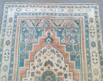 Vintage Oushak Turkish Rug, Handmade Wool Carpet 6x11, Muted Boho Rug
