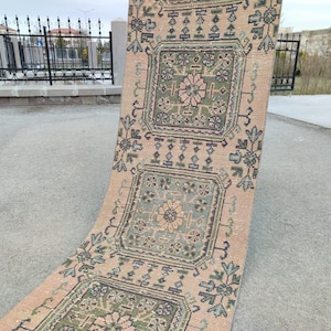Tapete Passadeira Extra Longo 2x20, Tapete Vintage para Corredor, Tapete Passadeira de Lã Oushak, Tapete Passadeira Turco Neutro de 20 pés