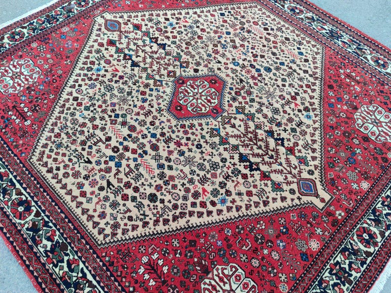 Vintage Persiani Red Rug 6x6, Square Oriental Large Rug, Home Decor ...