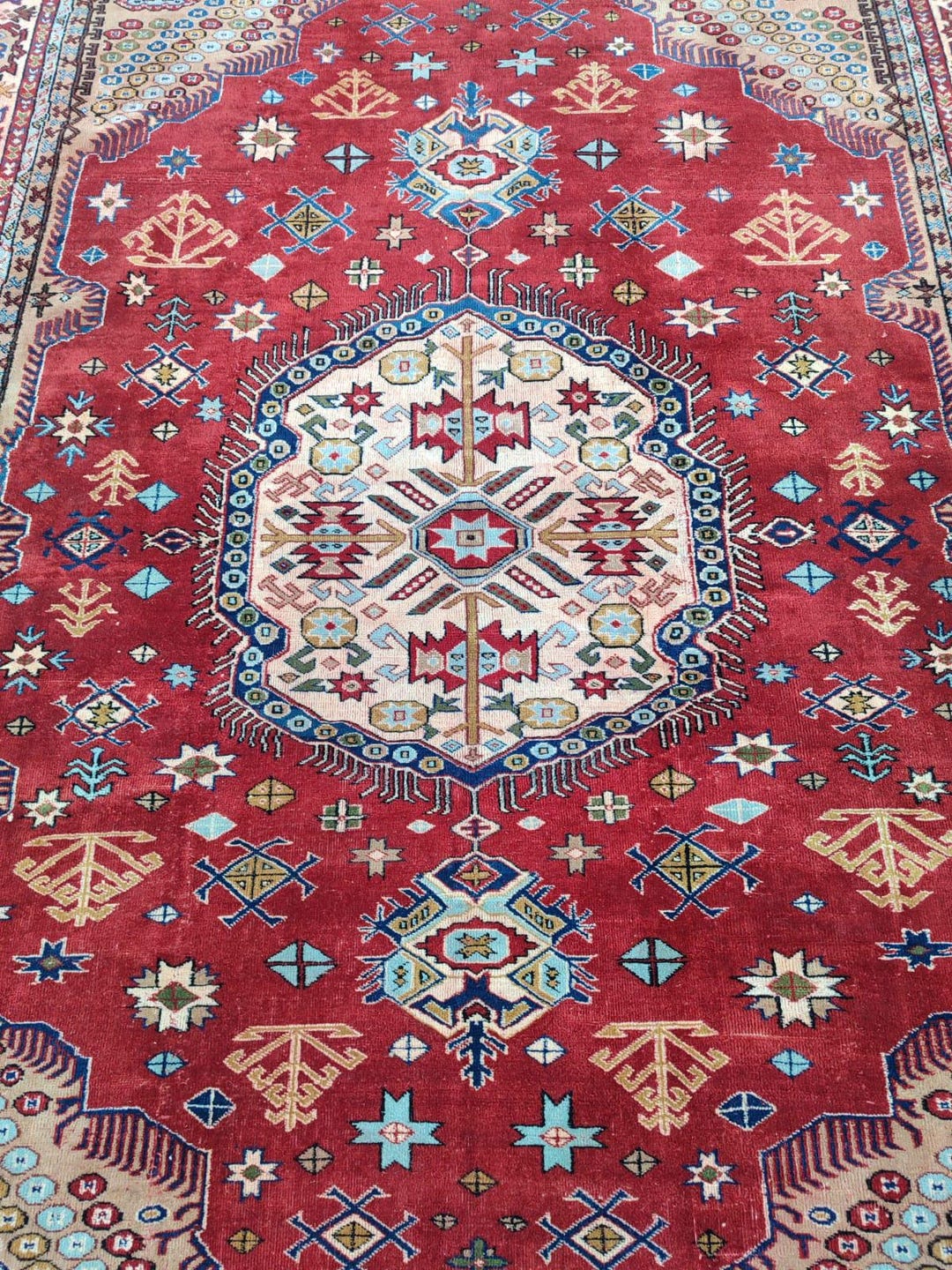 Vintage Turkish Kula Rug 7x9, Hand-knotted Wool, Red Boho Rug - Etsy