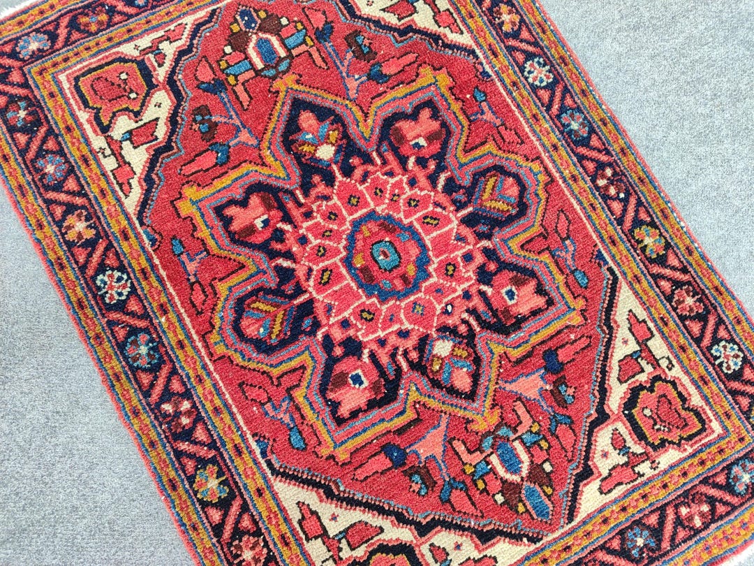 Persian Heriz Rug 2x3, Red Small Vintage Carpet, Doormat Oriental Mini ...