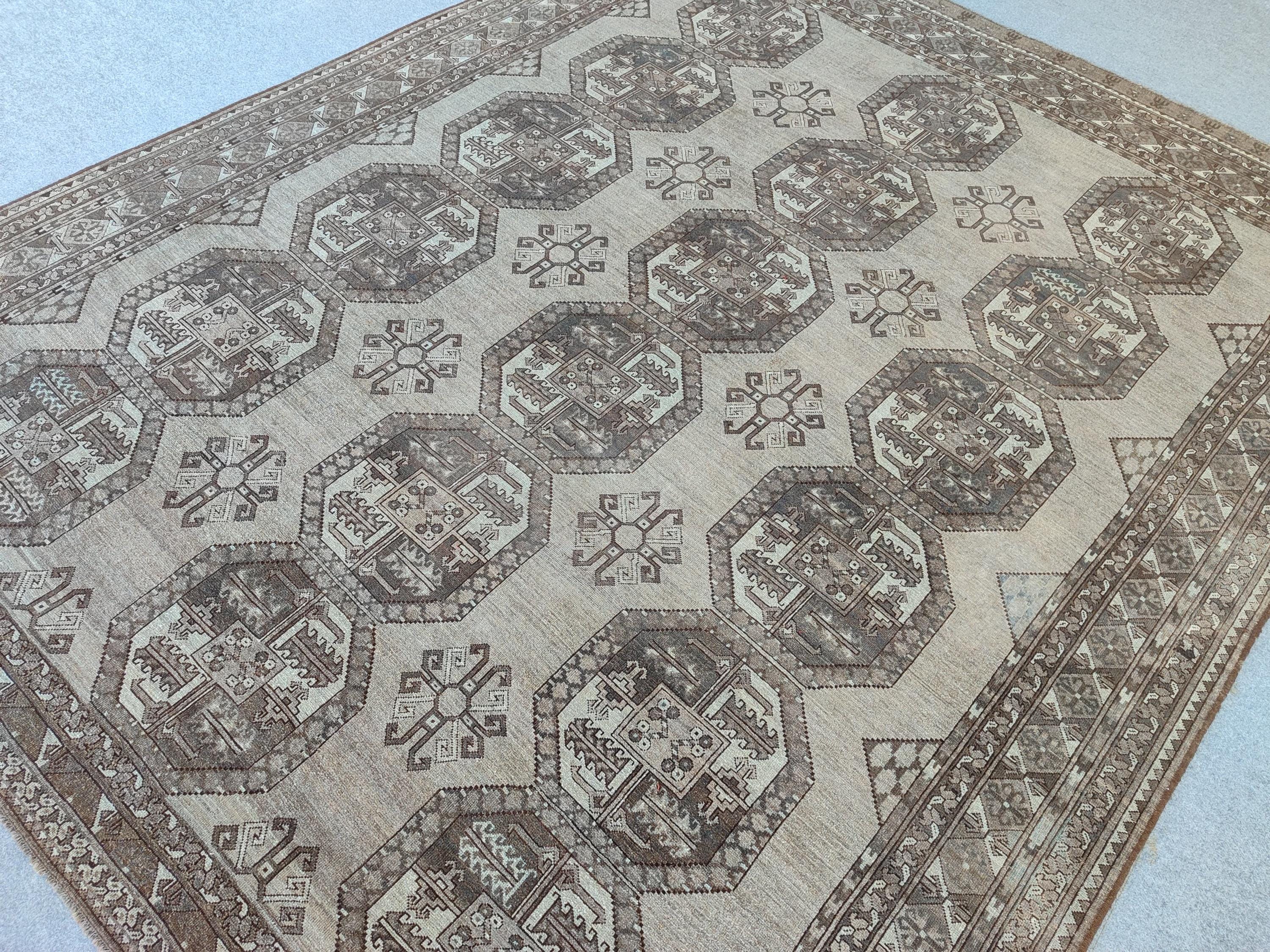 Vintage Turkmen Rug 10x12, Large Oriental Rug, Gray Brown Area Rug