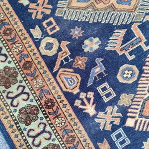 Persian Rug 3x5, Navy Rug, Animal Pattern Rug, Vintage Rug 3x5 Heriz, Textiles Art Deco Rug, Bohemian Decor Rug, Hand-Knotted carpet Wool
