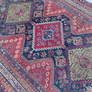 Oriental Rug 7x10 Persian, Antique Shiraz Rug, Large Rug, Navy Rug, Heriz Rug 6x10, Persian Textiles Art, Collectors piece, Bohemian Decor
