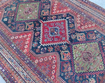 Antique 7x10 Persian Shiraz Rug, Large Wool Oriental Rug, Bohemian Decor