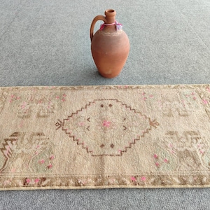 Rug 2x3 Small, Vintage Rug, Doormat, Turkish Rug 2x3 Muted, Kitchen Entry Rug, Boho Home Decor, Handmade Short Rug, Persian Rug 2x3 Neutral