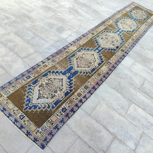 Persian Runner Rug 3x14, Antique Green Runner, Oriental Rug Runner, Long Heriz Runner, Long Rug, Stair Hallway Rug, Hand Knotted Runner