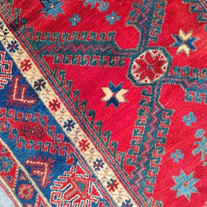 Turkish Oushak Rug 4x6 - Red Blue Rug - Bohemian Decor - Bedroom carpet - Persian Rug 4x6 Heriz - Traditional Rug - Textile Art