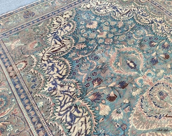 Alfombra vintage de lana Oushak, 1,83 x 2,74 m, alfombra turca hecha a mano