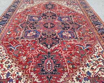 Antique Heriz Serapi Rug 10x13, Red Large Oriental carpet