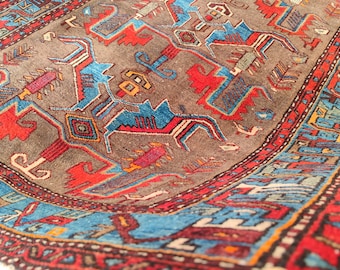Vintage Oriental Wool Rug, 4x6 Colorful Hand-Knotted Carpet