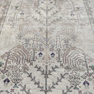 Turkish Antique Rug, 5x7 Rug Neutral, Handmade Rug, 5x7 Oushak Rug, Muted Area Rug, Boho Home Rug, Anatolian Rug, Heriz Rug 5x7 Persian