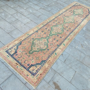 Pink Runner Rug 3x13, Persian Malayer Runner, Hallway Rug, Colorful Runner, Boho Rug, Oriental Rug, Antique Muted Rug, Stair Runner