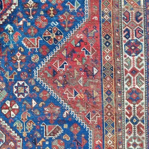 1800s Antique Shiraz Rug 7x10, Persian Rug, Navy Rug, Shiraz Rug 6x10, Persian Textiles Art, Collectors edition piece, Bohemian Decor