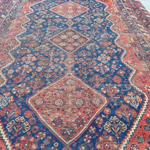 Shiraz Rug 7x10 Persian, Antique Blue Rug, 6x10 Oriental Rug, Large Rug, Navy Rug, Heriz Rug, Persian Textiles Art Deco, Ethnic Rug
