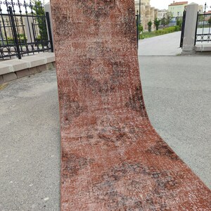 2x23 Oushak Brown Runner Rug, Extra Long Hallway Runner, 2x24 Turkish Wool Handwoven Large Runner