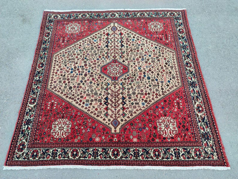 Vintage Persiani Red Rug 6x6, Square Oriental Large Rug, Home Decor ...