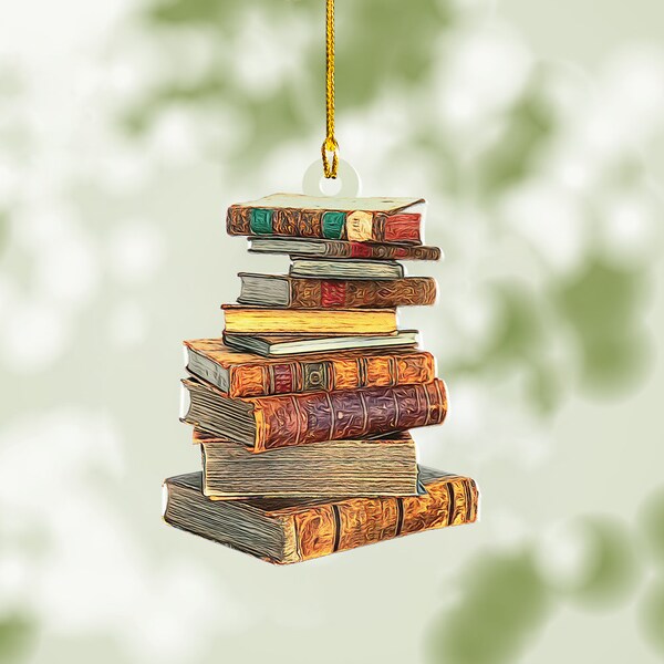 Bookstack Christmas Tree Hanging Ornament, Book Ornament Decor, Librarian Gifts, Reading Room Decor, Bookworm, Book lover gift UKI446