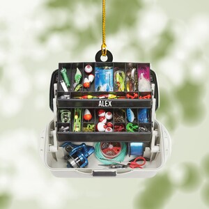 Personalized Fishing Christmas Tackle Box Ornament, Fishing Tackle Box Hanging Ornament, Fishing Lovers Gifts for Fisherman UKI563