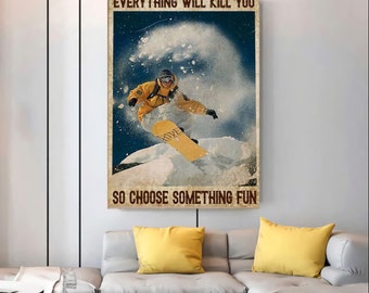 A3 A2 A1 A0 Framed Winter Sport Snowboard Retro Lodge Decor Art Poster Print 