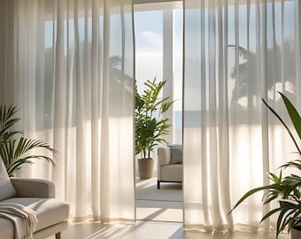 Linen Sheer Curtain Panels for Bedroom, living room, 16 Colors, Grommet, Rod pocket, Hook/Ring, Track Options , Custom Size Drapery