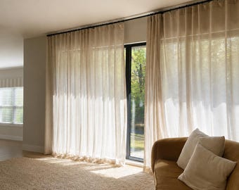 Extra Wide Sheer Linen Curtains for living room, Custom Size Curtain panels for bedroom, Sheer cafe curtain for kitchen