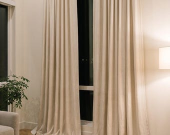 Extra Long Linen Curtains Panels, White, Ivory, Natural Colors, Custom Drapes for 10, 12, 13, 15, 16, 17, 18, 20, 24 ft. Story Window