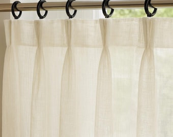 Triple Pinch Pleated Linen Sheer Curtains, Sheer Pleated Cafe Curtains, Custom Size Curtain Panels for living room, for bedroom