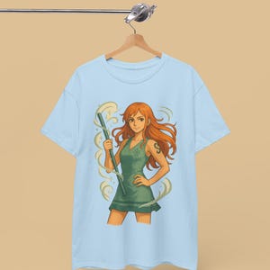 Manga Ozean Mädchen, Anime Piraten Mädchen Shirt, Orange Haare Manga T-Shirt, Vintage Ozean Ästhetik T-Shirt, Cooles Sommer Anime Grafik T-Shirt