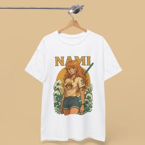 Orange Haare Manga T-Shirt, Anime Piraten Mädchen Shirt, Vintage Ozean Ästhetik T-Shirt, Cooles Sommer Anime Grafik T-Shirt